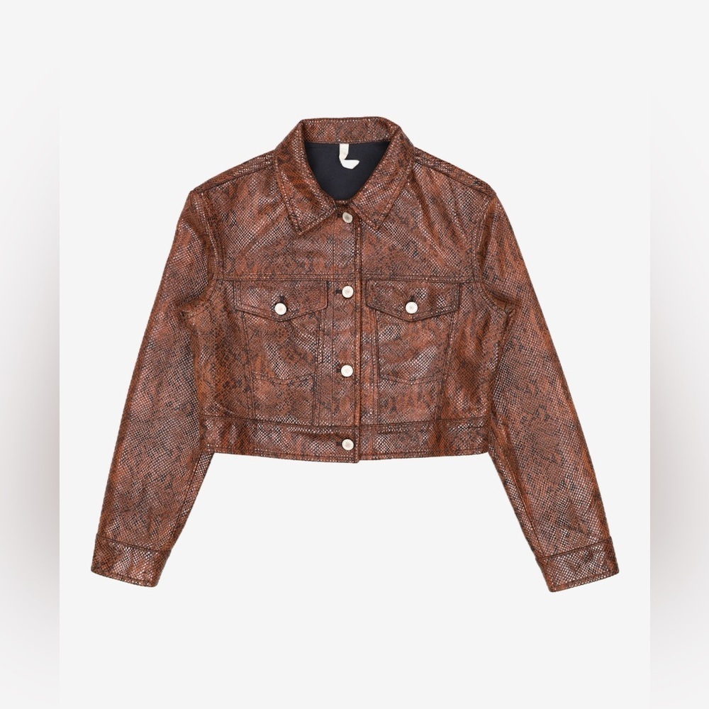 MNG Mango Faux Suede Snakeskin Printed Cropped Jacket Large